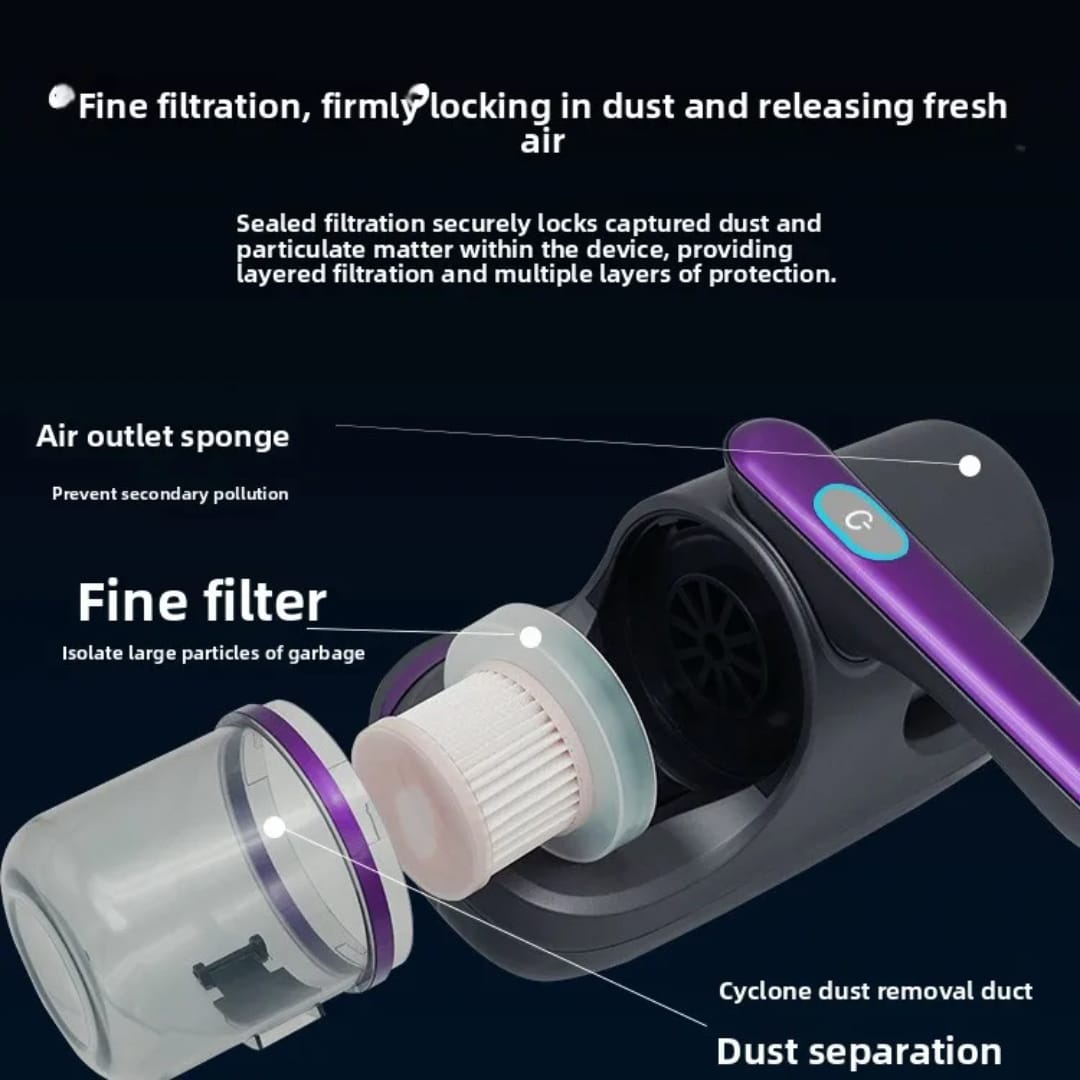 Smart Cordless Dust & Mite Vacuum Cleaner – Fine Filtration & Powerful Dust Separation مكنسة كهربائية ذكية لاسلكية لإزالة الغبار والعث – فلترة دقيقة وفصل فعال للغبار